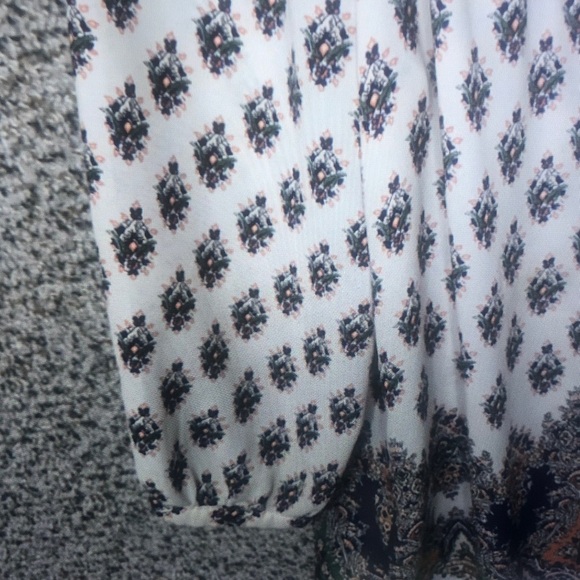 Daniel Rainn White Boho Printed Peasant Blouse with Black and Olive Accents - Picture 3 of 7